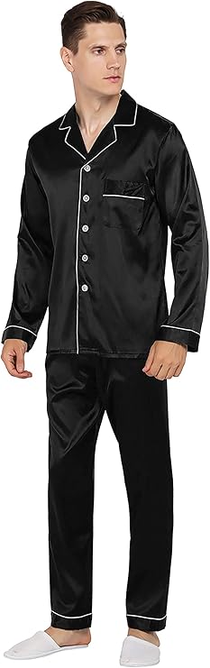 YIMANIE Mens Satin Pajamas Set Classic Sleepwear Loungewear